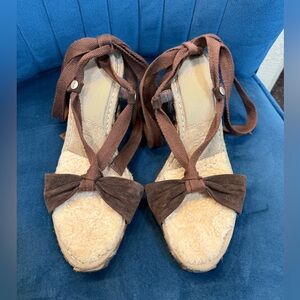 UGG AUSTRALIA AMELIE Espadrilles Wrap Lace Sandals 9 Wedge Heel